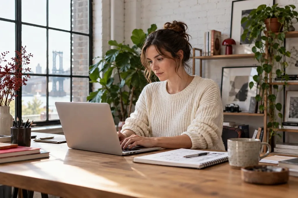 Freelancer working on a laptop at a desk