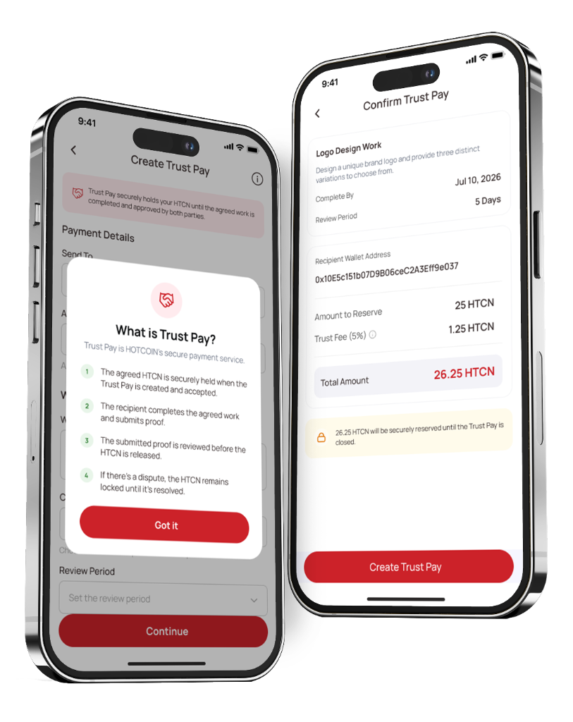 Trust Pay Create and Confirm screens on two phones